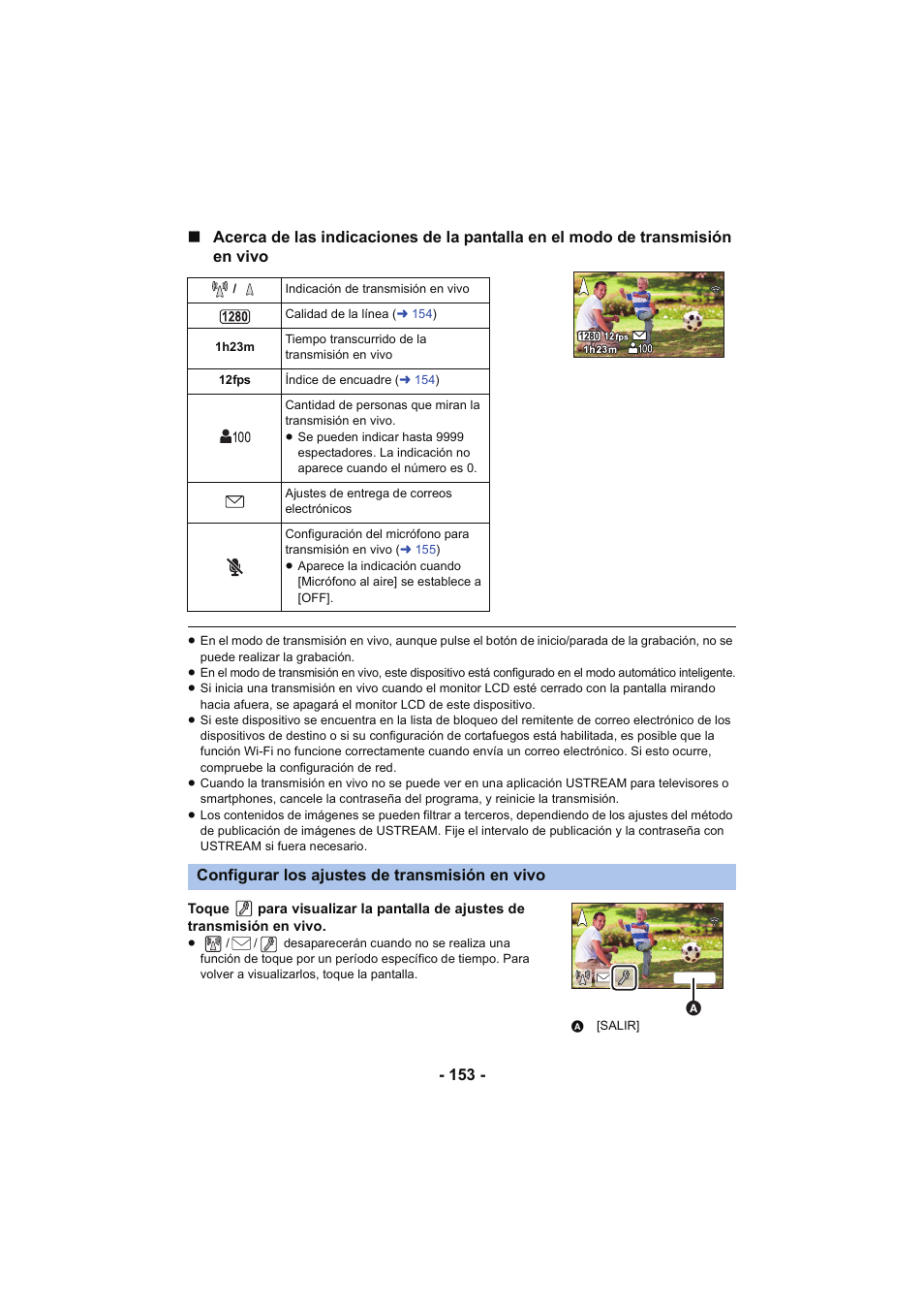 Configurar los ajustes de transmisión en vivo | Panasonic HCV250EC Manual del usuario | Página 153 / 214