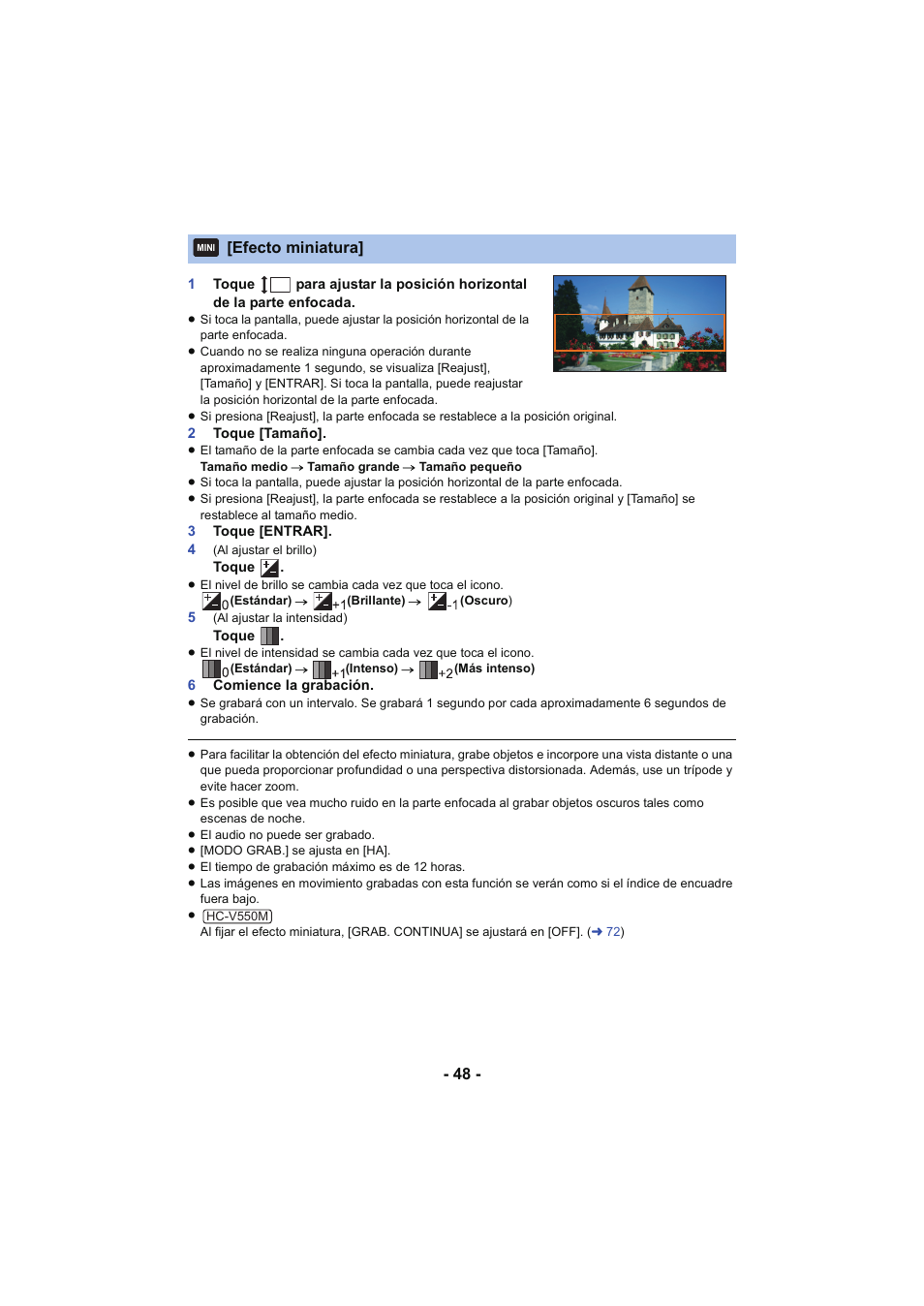 Efecto miniatura | Panasonic HCV250EC Manual del usuario | Página 48 / 214