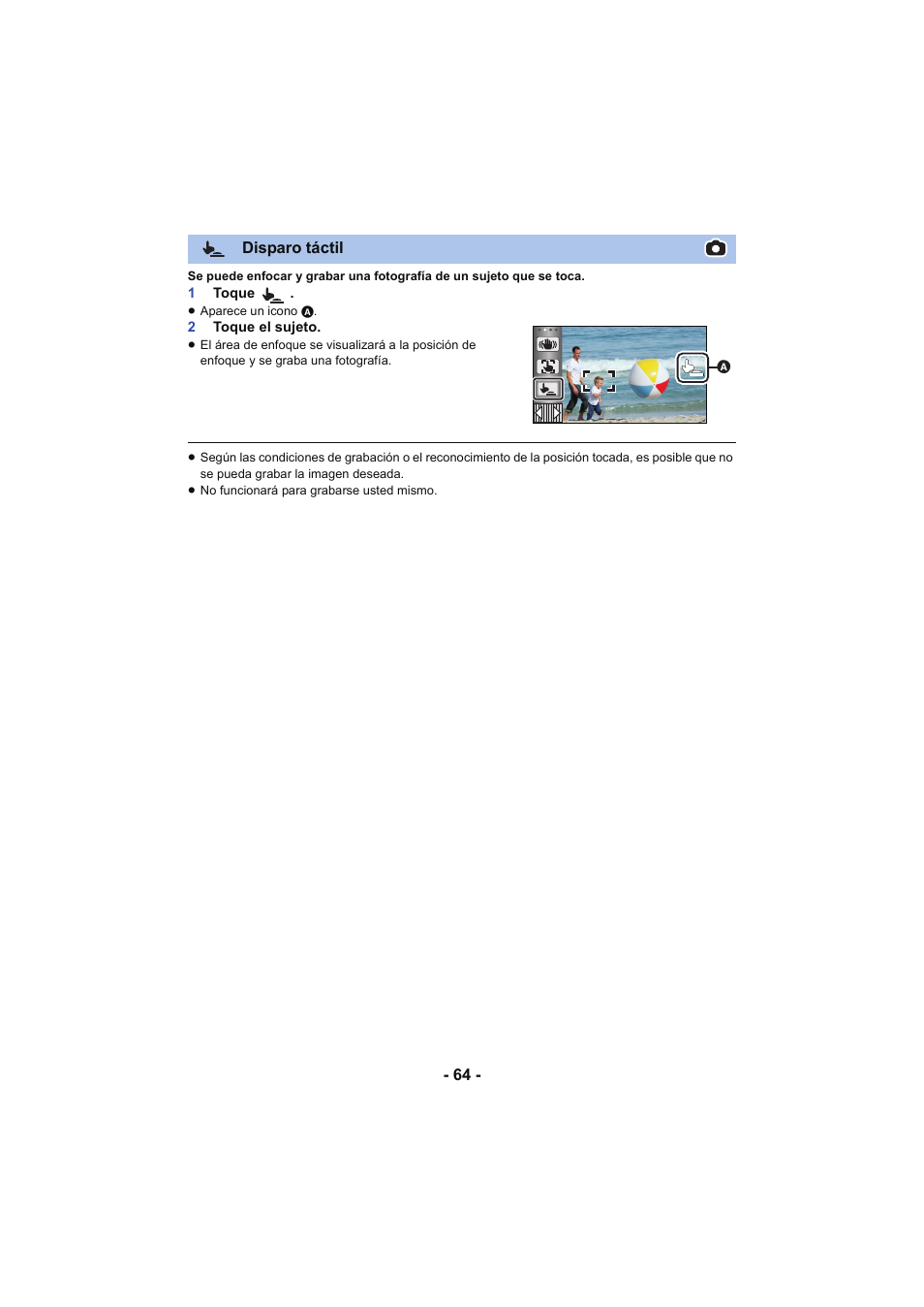 Disparo táctil | Panasonic HCV250EC Manual del usuario | Página 64 / 214