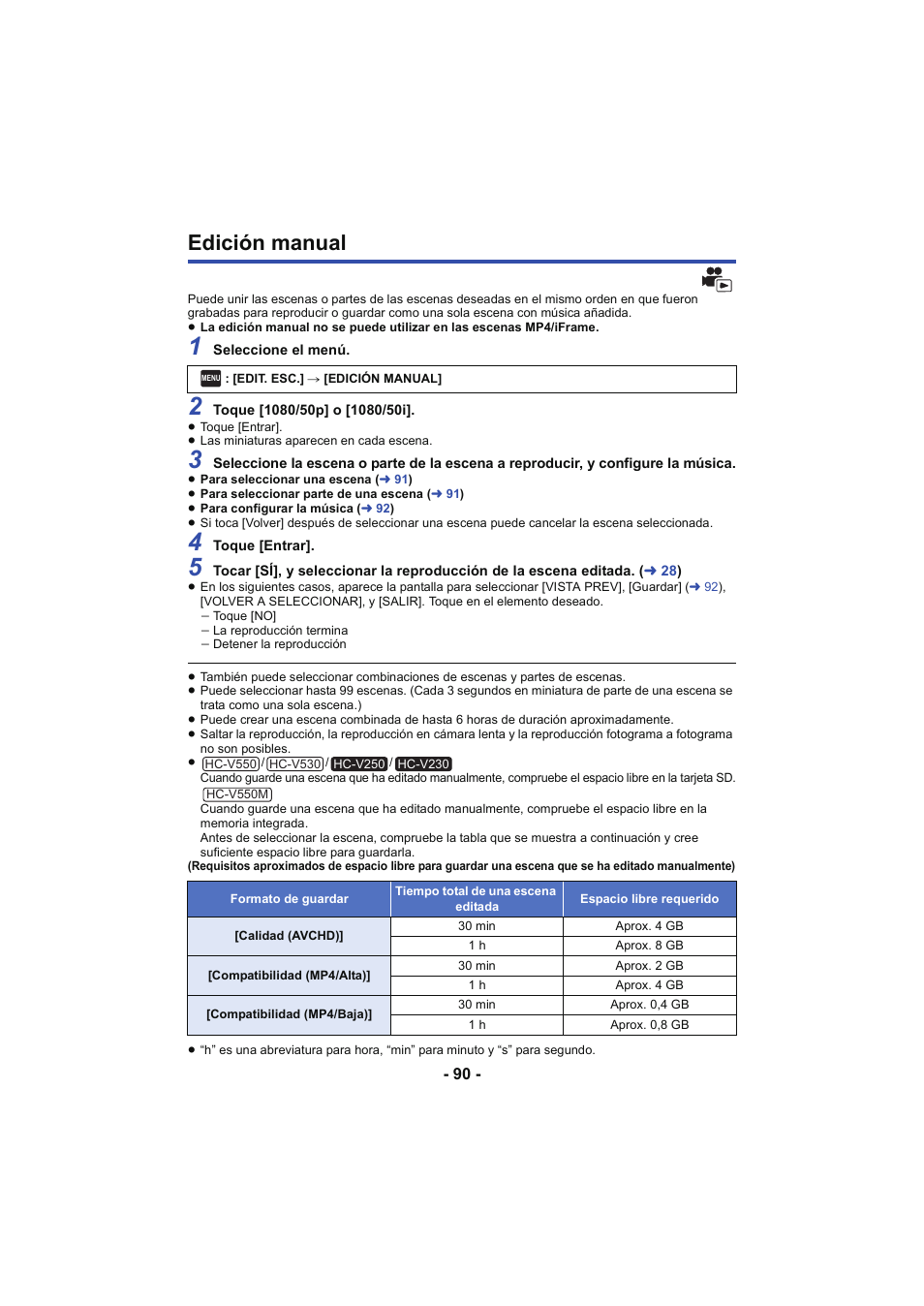 Edición manual | Panasonic HCV250EC Manual del usuario | Página 90 / 214