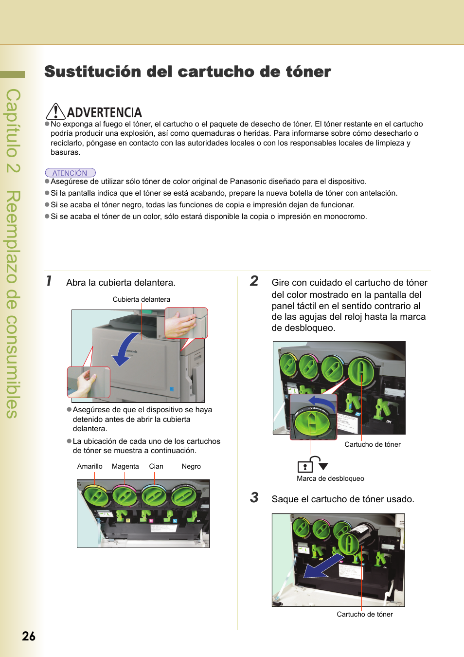 Sustitución del cartucho de tóner, Capítulo 2 reemplazo de consumibles | Panasonic DPC266 Manual del usuario | Página 26 / 44
