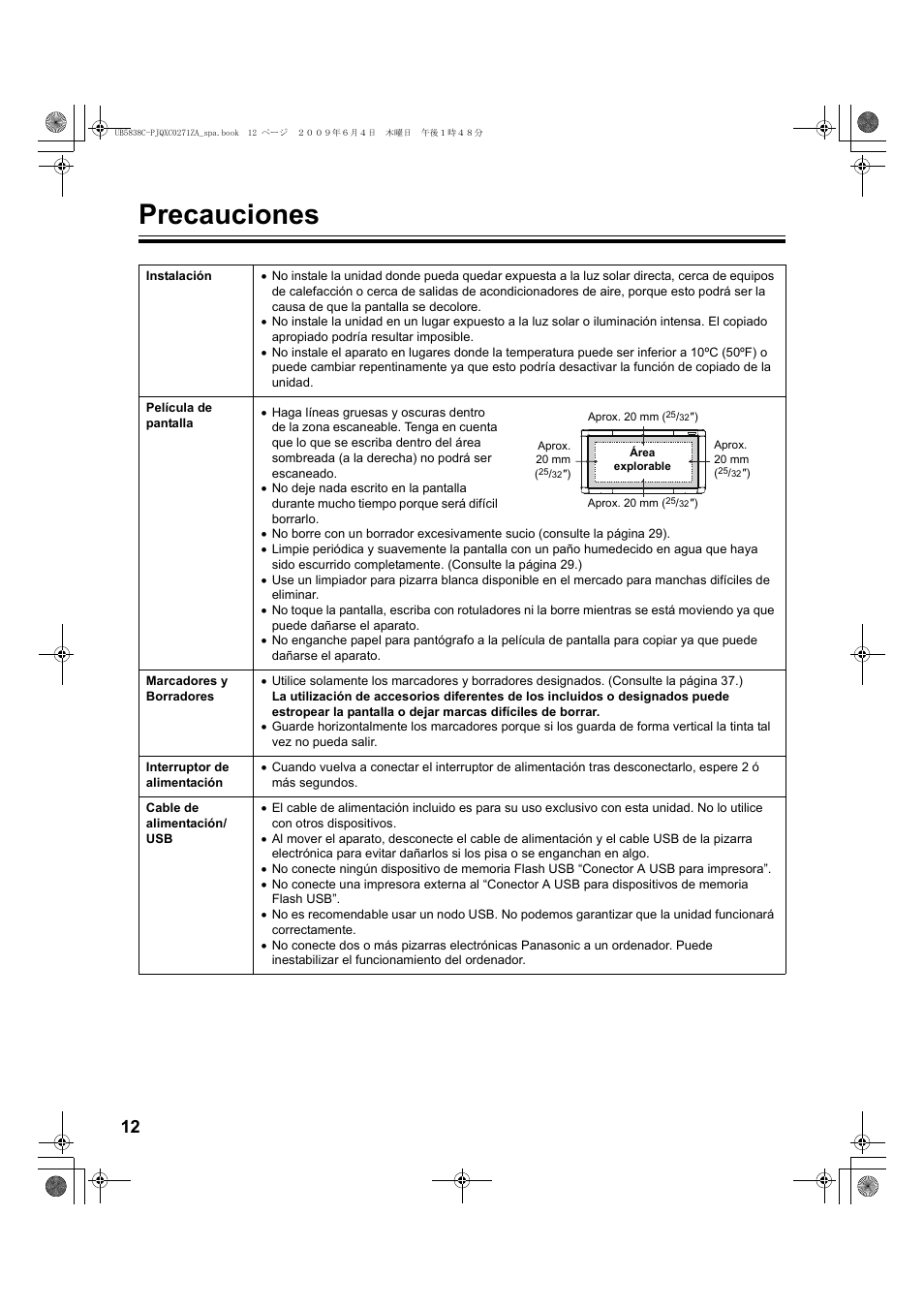 Precauciones | Panasonic UB5838C Manual del usuario | Página 12 / 56