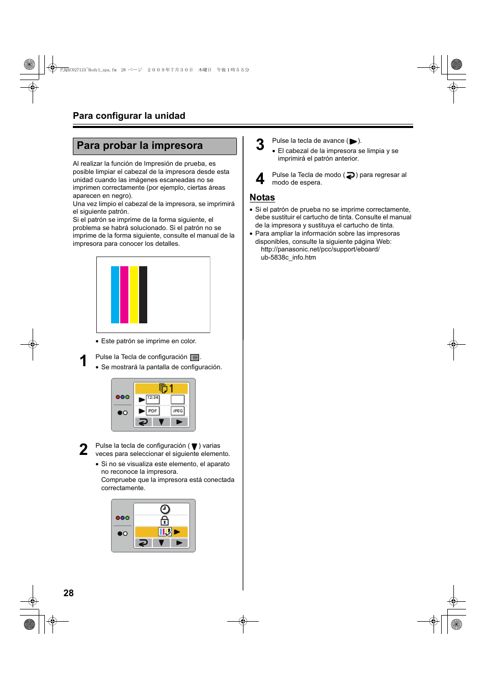 Para probar la impresora | Panasonic UB5838C Manual del usuario | Página 28 / 56