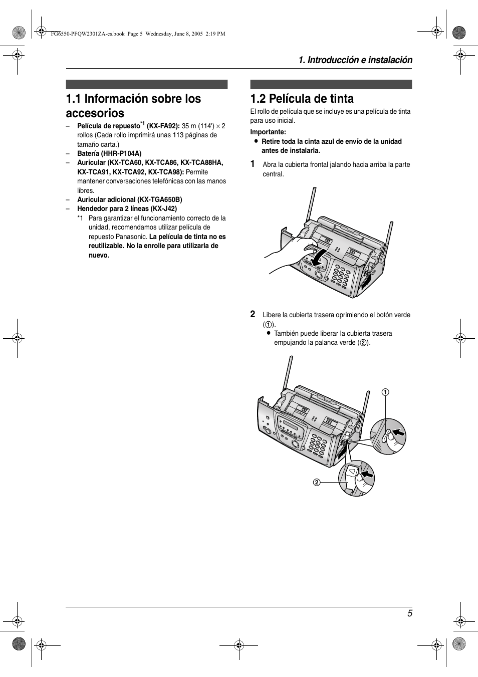 Panasonic KXFG6550 Manual del usuario | Página 5 / 32