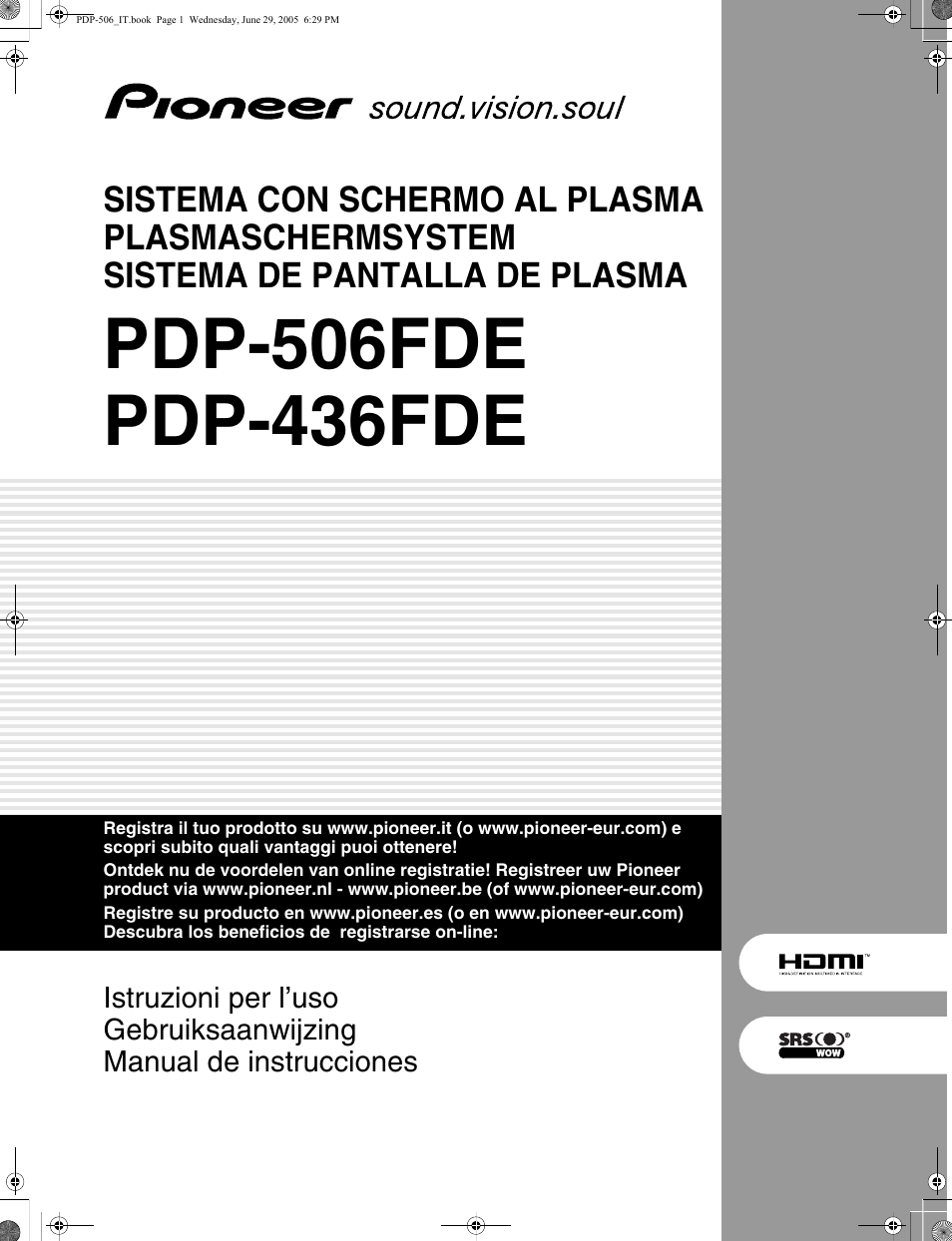 Pioneer PDP-506FDE Manual del usuario | Páginas: 141