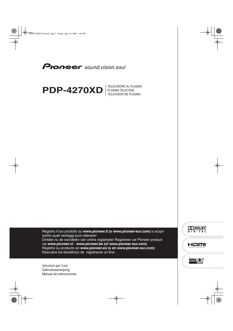 Pioneer PDP-4270XD Manual del usuario | Páginas: 176