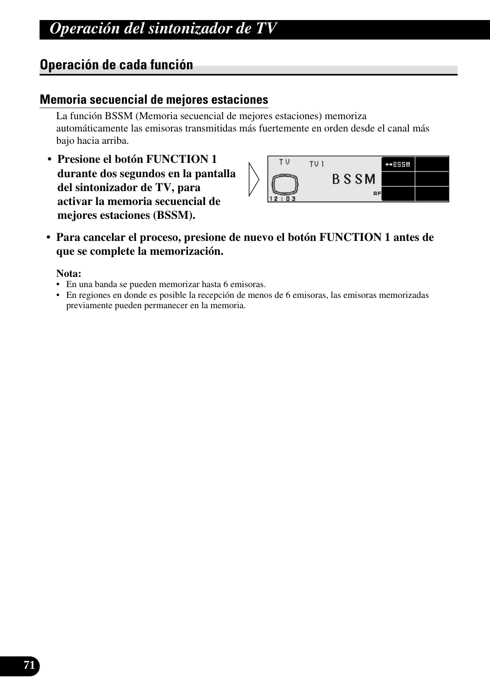 Operación de cada función, Memoria secuencial de mejores estaciones, Operación del sintonizador de tv | Pioneer RS-D7R Manual del usuario | Página 72 / 91