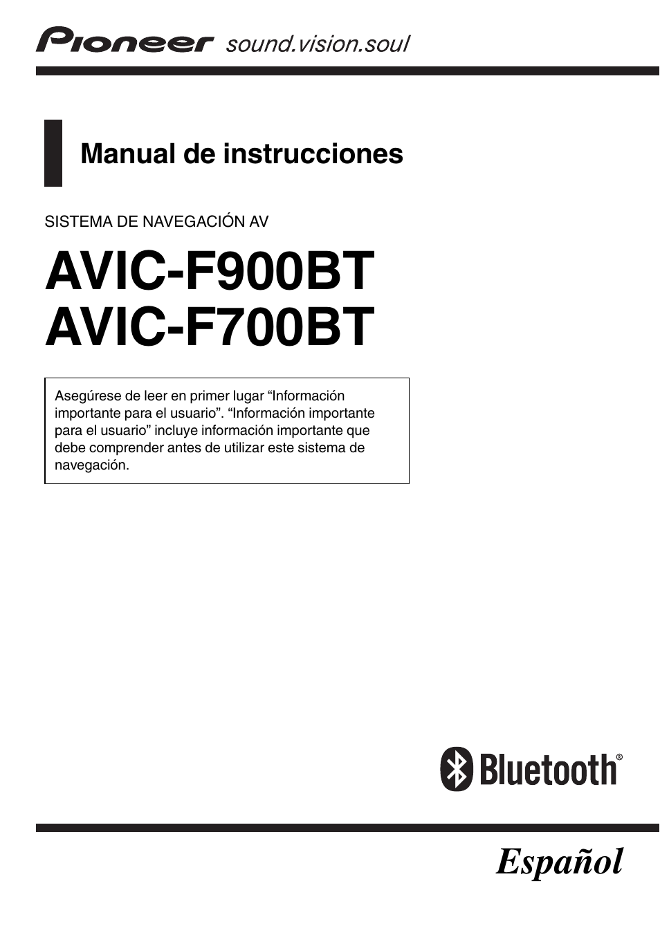 Pioneer AVIC-F700BT Manual del usuario | Páginas: 188