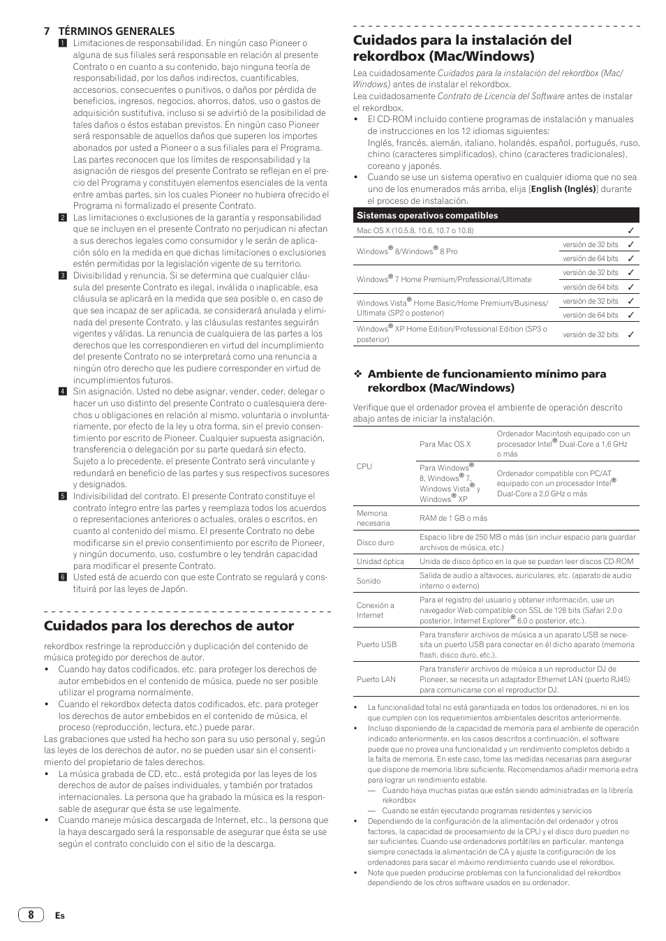 Cuidados para los derechos de autor, 7 términos generales | Pioneer CDJ-900NXS Manual del usuario | Página 8 / 41