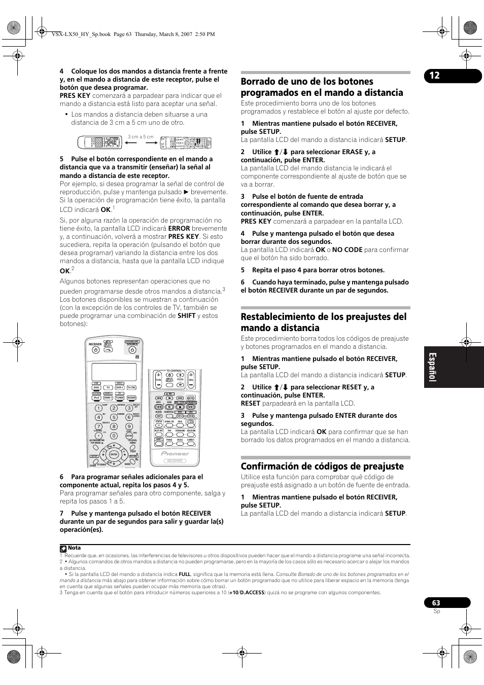 Confirmación de códigos de preajuste | Pioneer VSX-LX50 Manual del usuario | Página 63 / 82