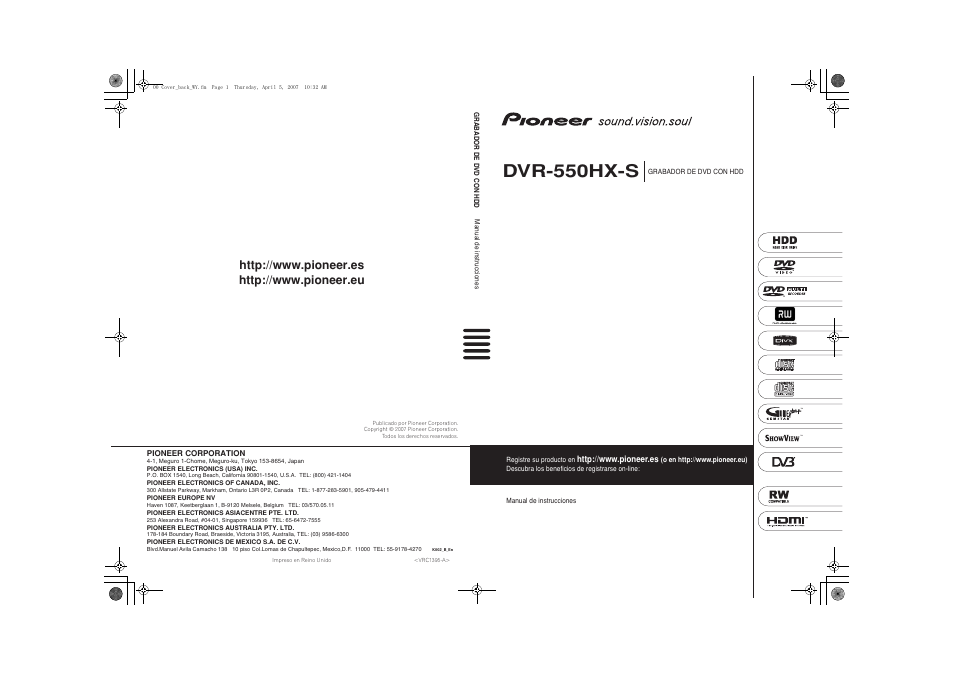 Pioneer DVR-550HX-S Manual del usuario | Páginas: 155