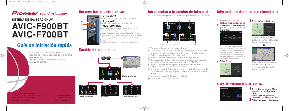 Pioneer AVIC F900BT Manual del usuario | Páginas: 2