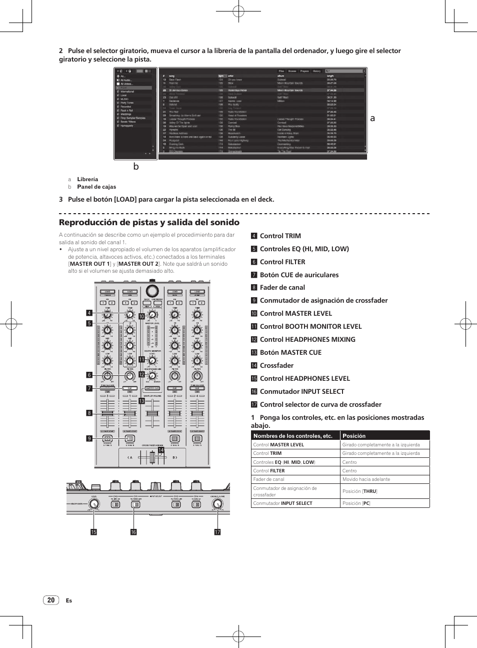 Reproducción de pistas y salida del sonido | Pioneer DDJ-SX Manual del usuario | Página 20 / 33