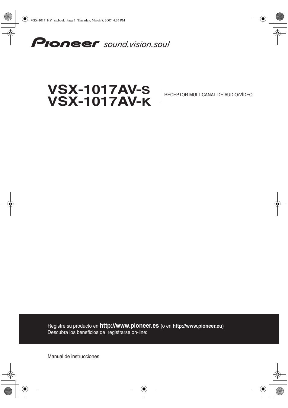 Pioneer VSX-1017AV-K Manual del usuario | Páginas: 72