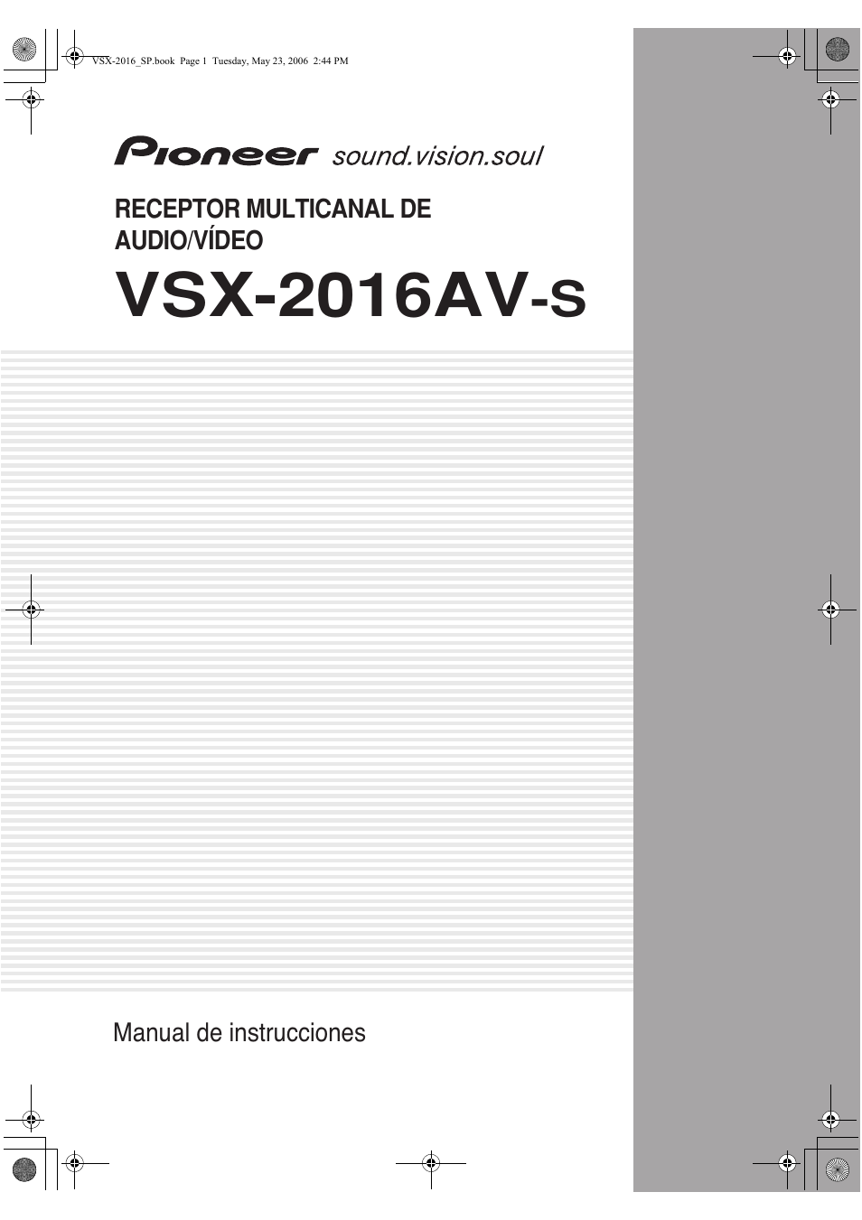 Pioneer VSX-2016AV-S Manual del usuario | Páginas: 80