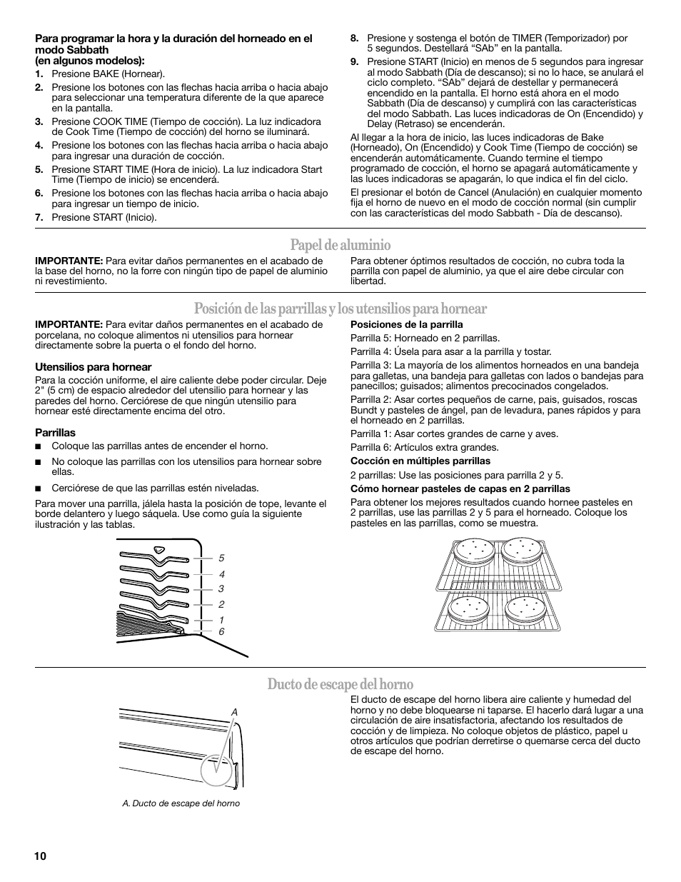 Papel de aluminio, Ducto de escape del horno | Whirlpool WFG510S0AS Manual del usuario | Página 10 / 19