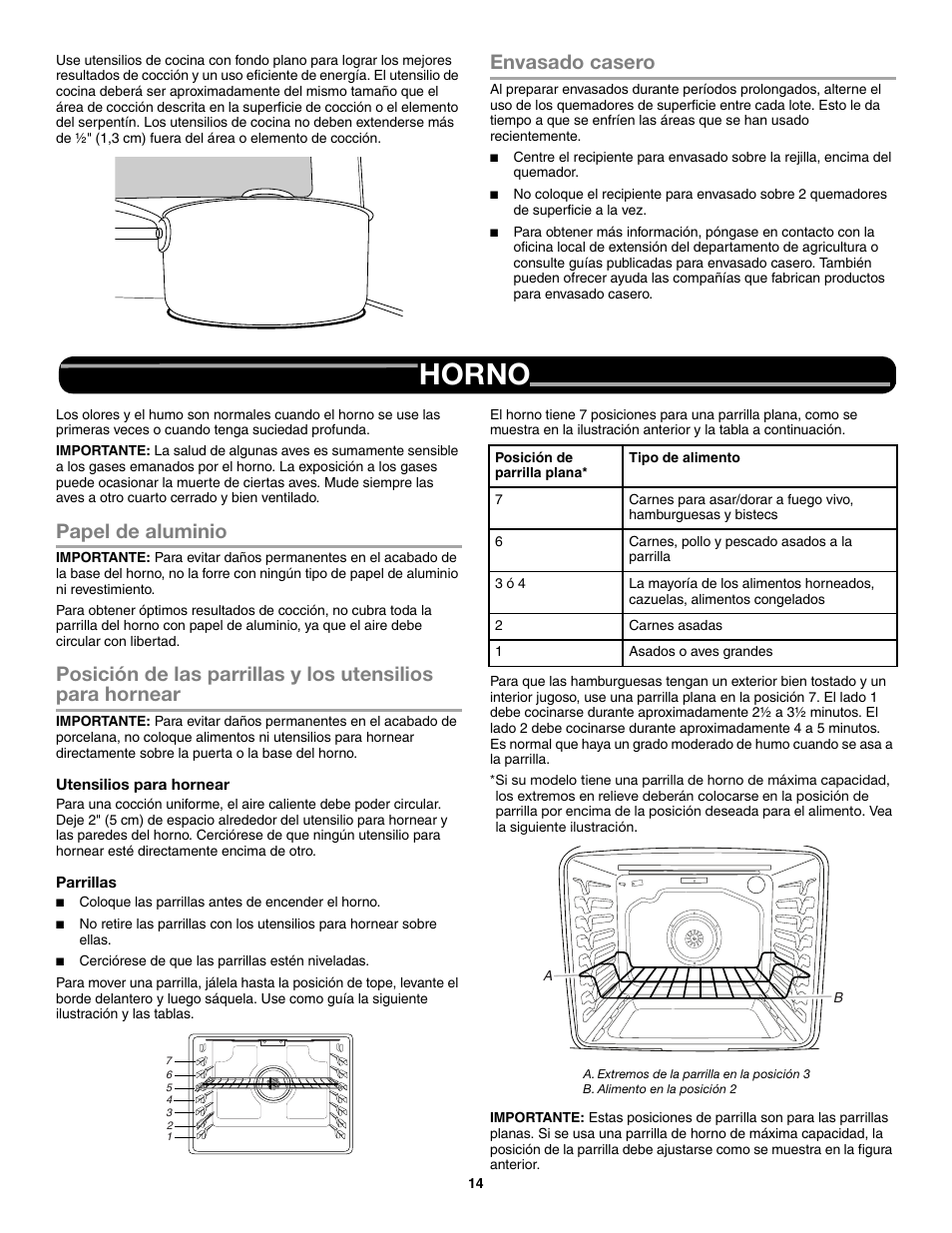 Envasado casero, Horno, Papel de aluminio | Whirlpool WEG730H0DS Manual del usuario | Página 14 / 26