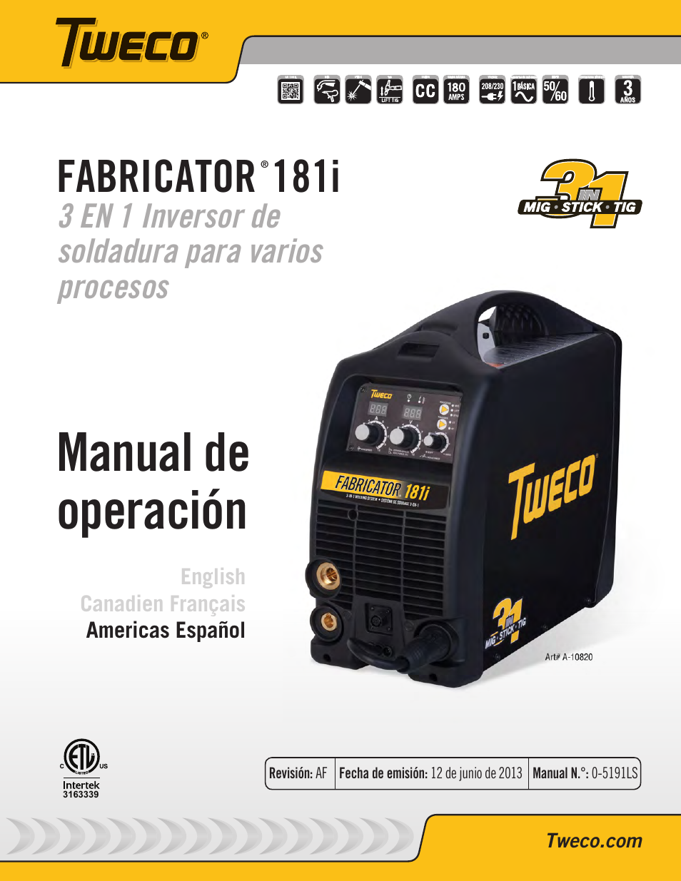 Tweco 181i
 Fabricator Manual del usuario | Páginas: 92