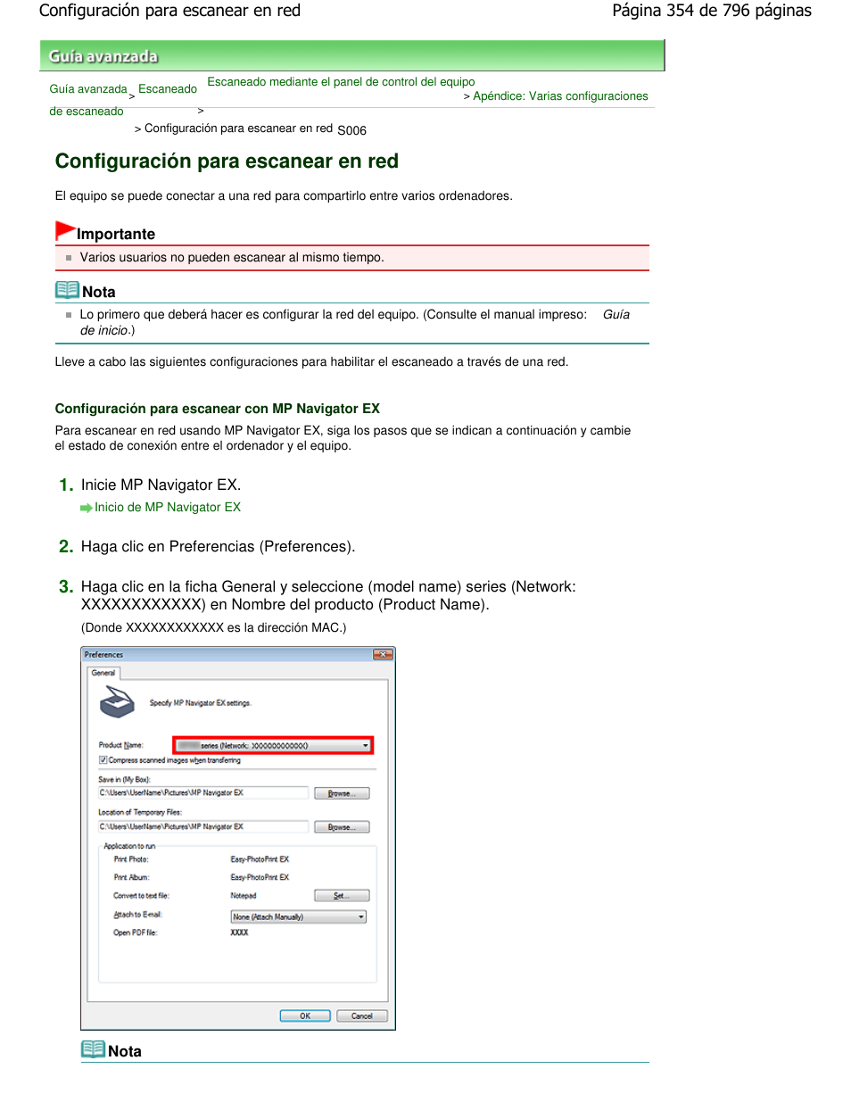 Configuración para escanear en red | Canon mp495 Manual del usuario | Página 354 / 796