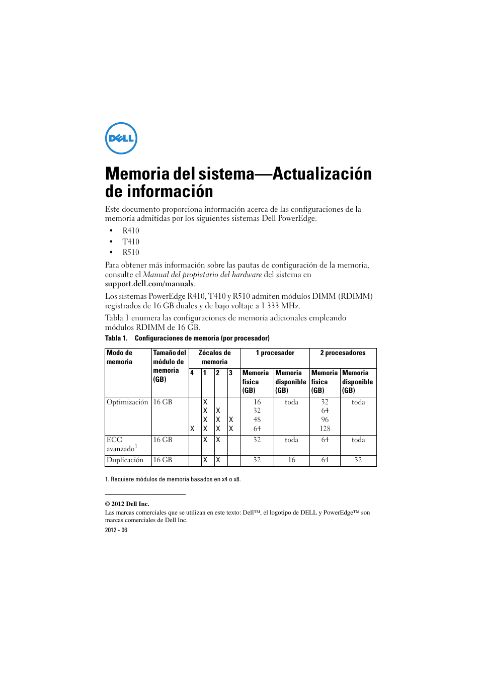 Dell PowerEdge R410 Manual del usuario | Páginas: 2