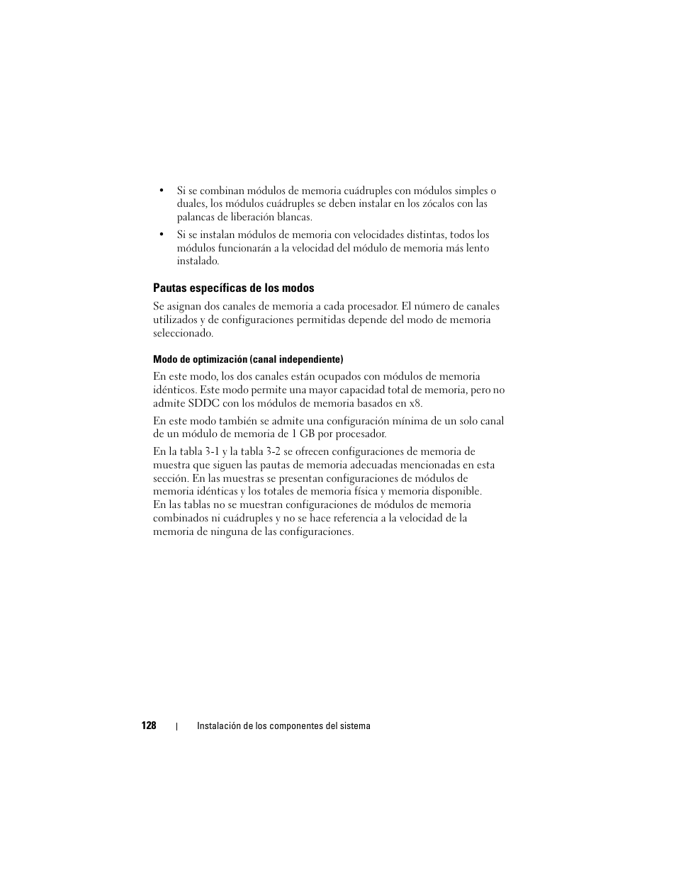 Pautas específicas de los modos | Dell POWEREDGE R515 Manual del usuario | Página 128 / 222