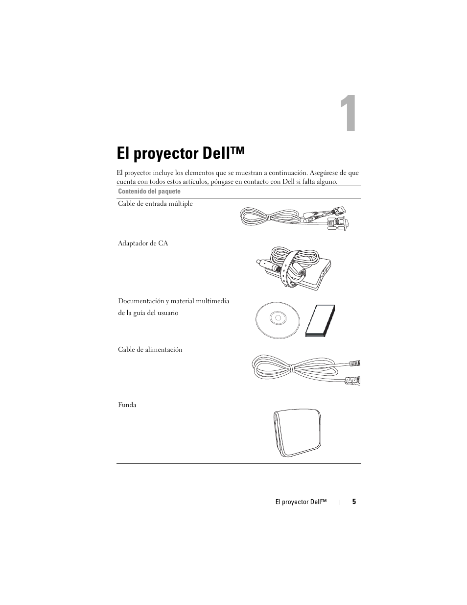 El proyector dell | Dell M109S Projector Manual del usuario | Página 5 / 36