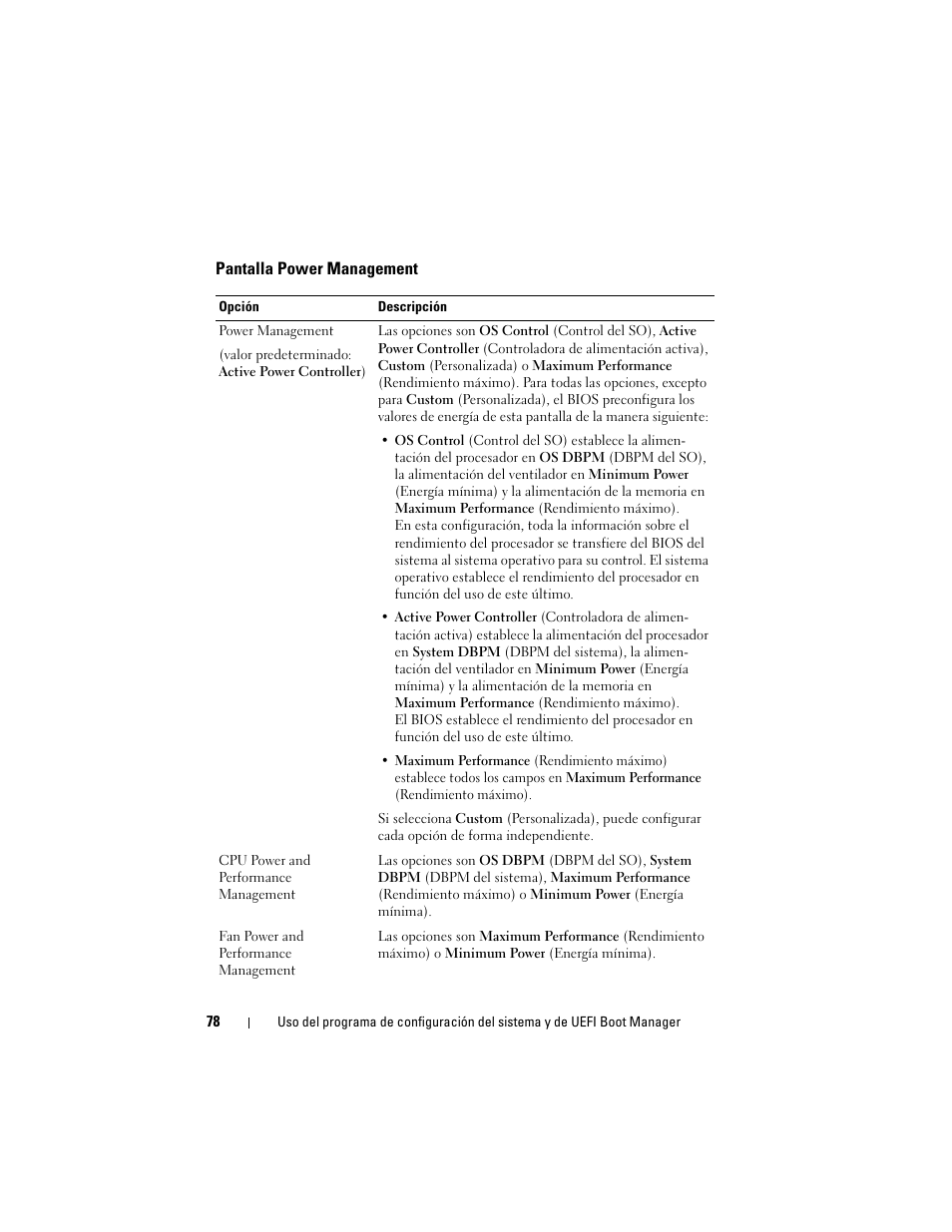 Pantalla power management | Dell PowerEdge R815 Manual del usuario | Página 78 / 224
