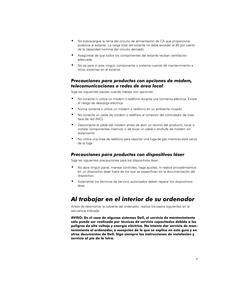 Precauciones para productos con dispositivos láser, Al trabajar en el interior de su ordenador | Dell PowerEdge 2450 Manual del usuario | Página 161 / 176