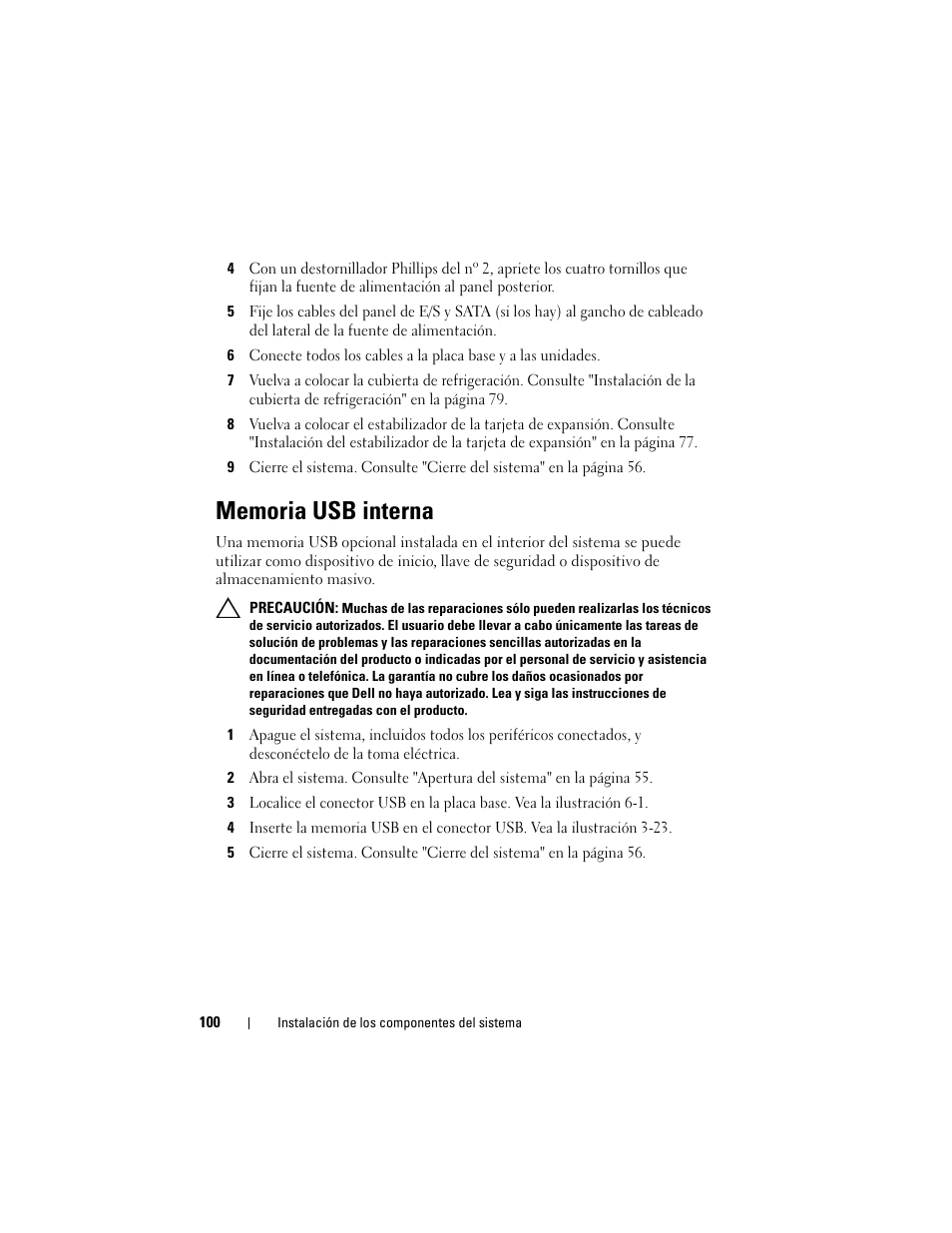 Memoria usb interna | Dell PowerEdge T110 II Manual del usuario | Página 100 / 146