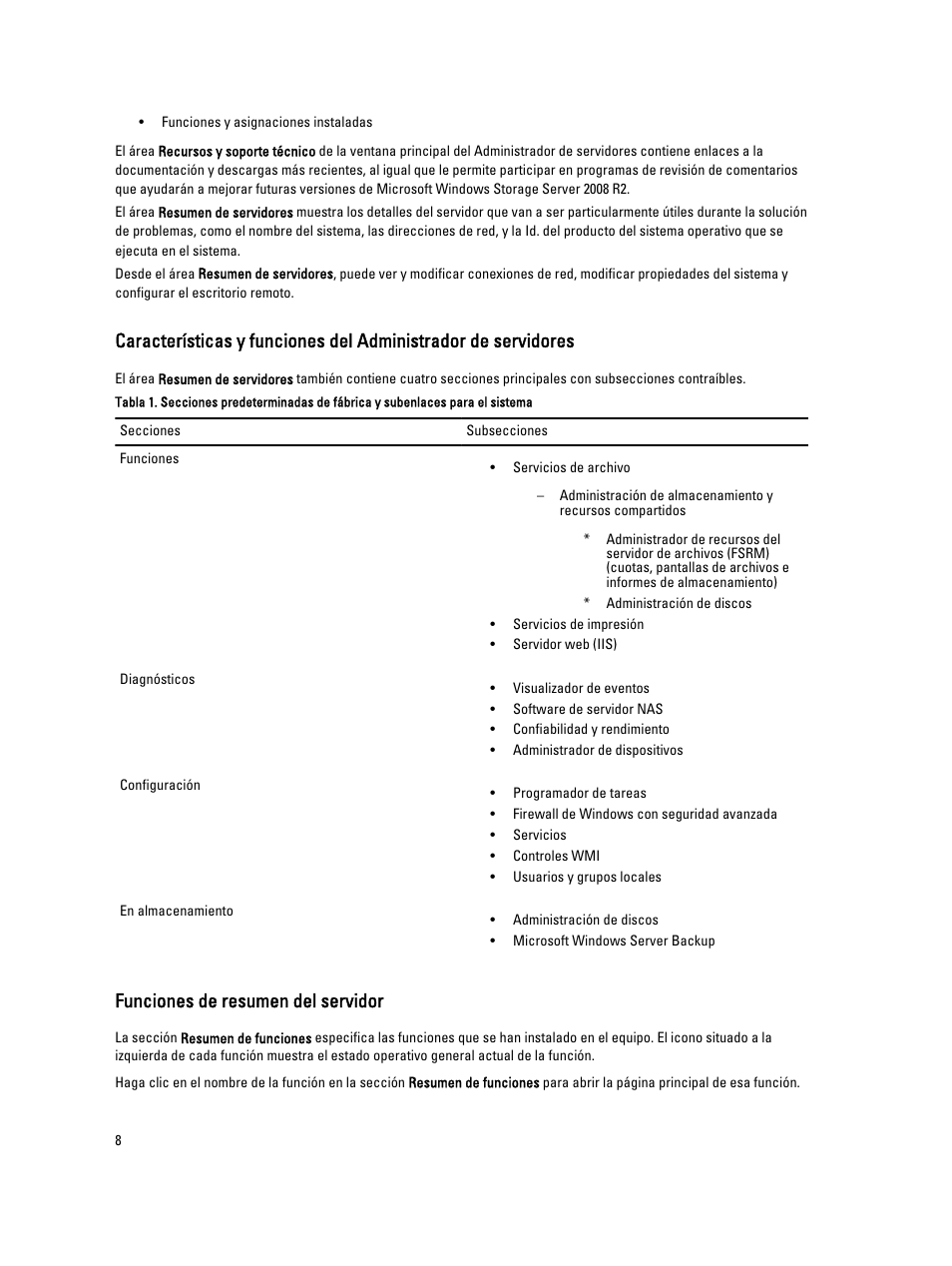 Funciones de resumen del servidor | Dell PowerVault NX3000 Manual del usuario | Página 8 / 31