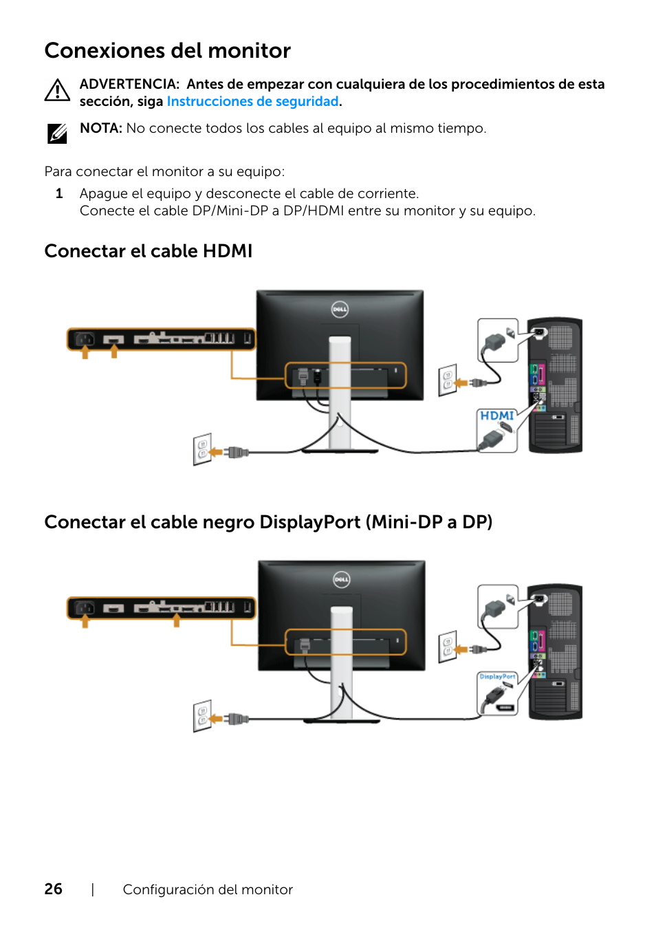Conexiones del monitor | Dell U2415 Monitor Manual del usuario | Página 26 / 67
