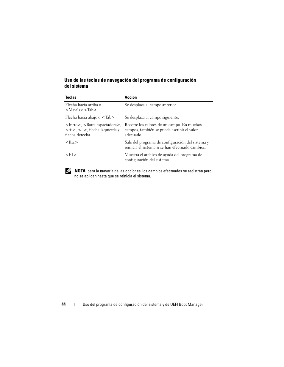 Uso de las teclas de navegación del programa, De configuración del sistema | Dell DR4000 Manual del usuario | Página 44 / 164