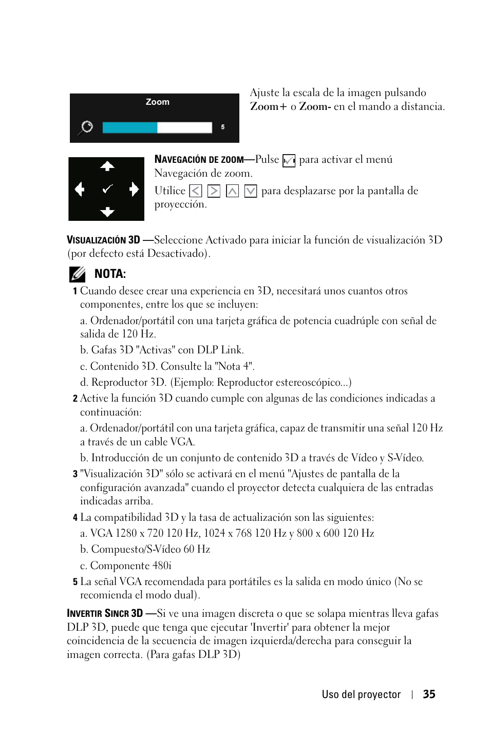 Nota | Dell 1430X Projector Manual del usuario | Página 35 / 63