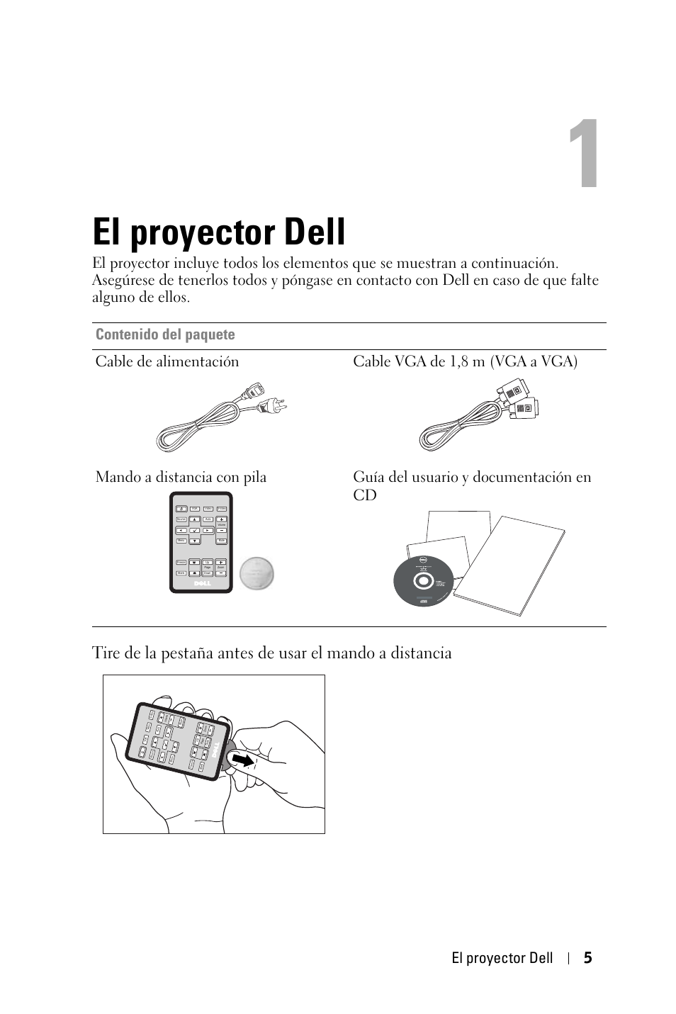 El proyector dell, El proyector dell 5 | Dell 1430X Projector Manual del usuario | Página 5 / 63
