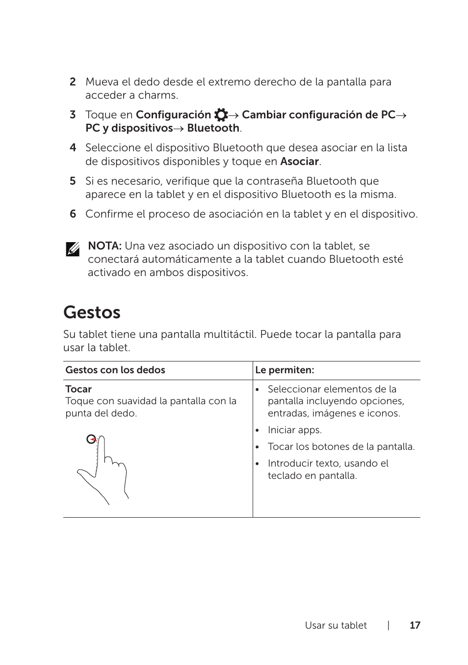 Gestos | Dell Venue 8 Pro (3845, Late 2014) Manual del usuario | Página 17 / 39