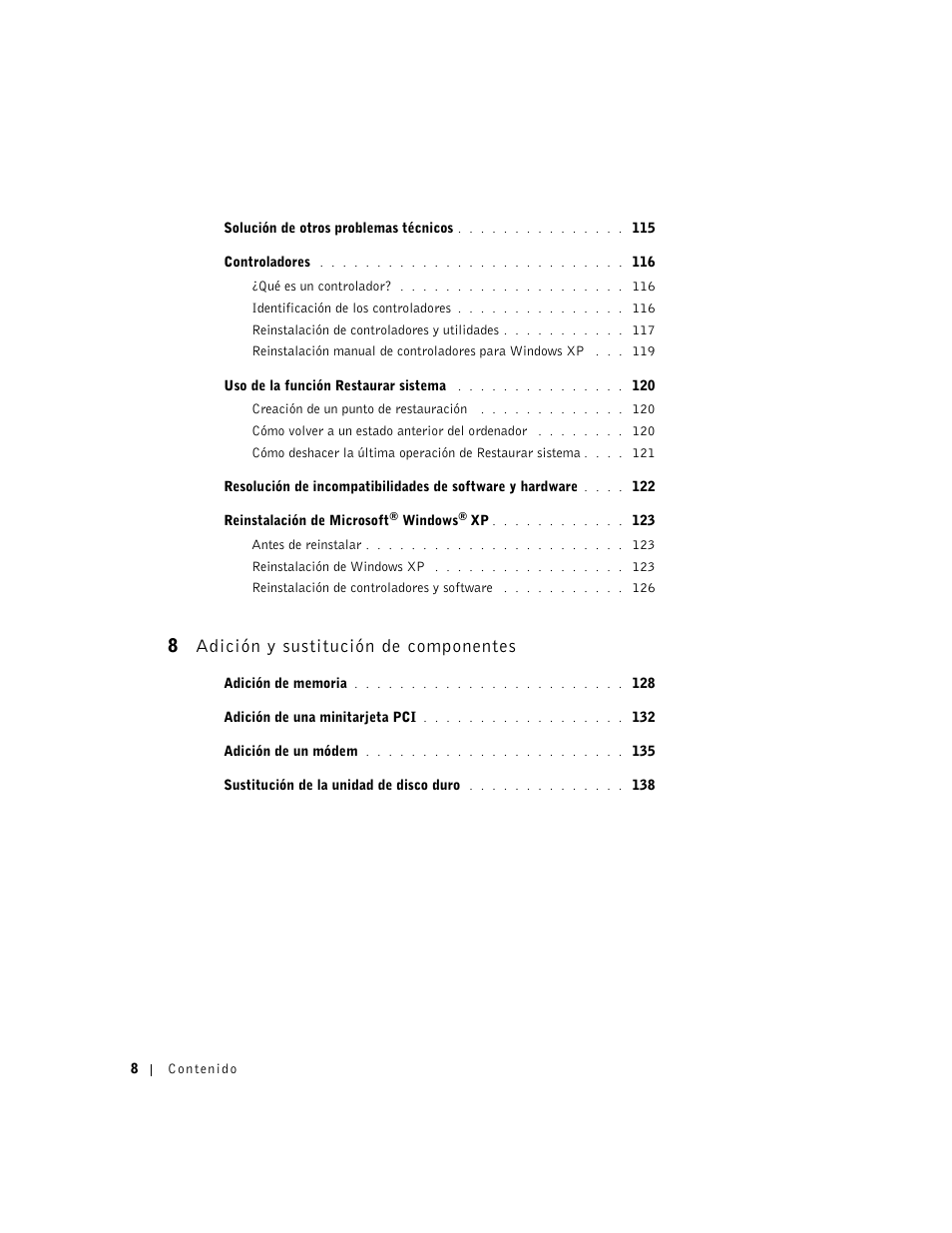 8 adición y sustitución de componentes | Dell Inspiron 8500 Manual del usuario | Página 8 / 190