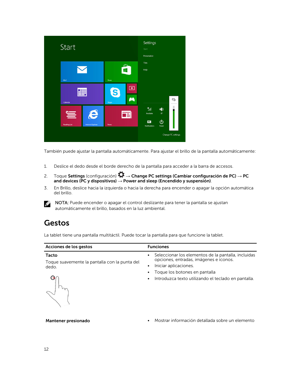 Gestos | Dell Venue 11 Pro (7140, Late 2014) Manual del usuario | Página 12 / 58