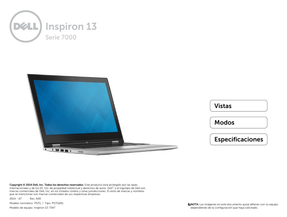 Dell Inspiron 13 (7347, Mid 2014) Manual del usuario | Páginas: 24