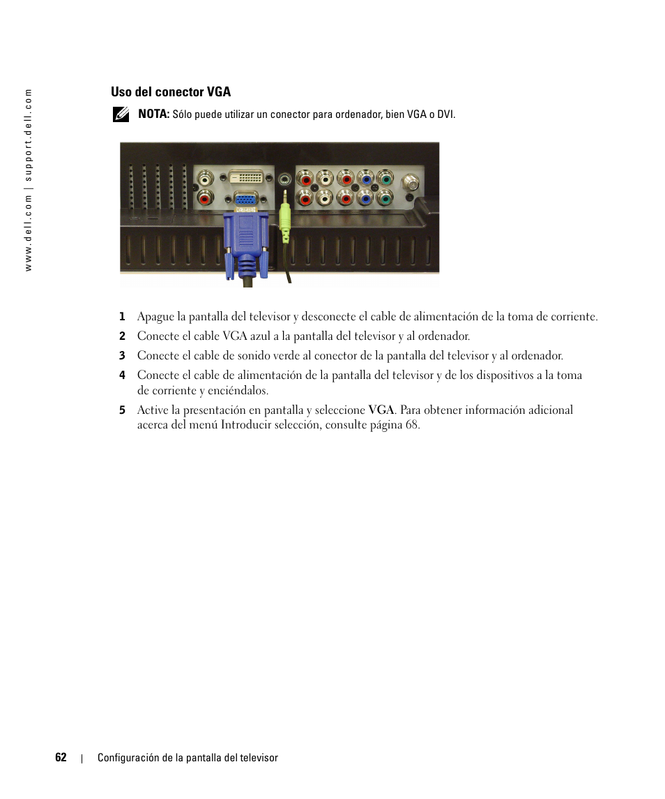 Uso del conector vga | Dell W1900 Manual del usuario | Página 18 / 46