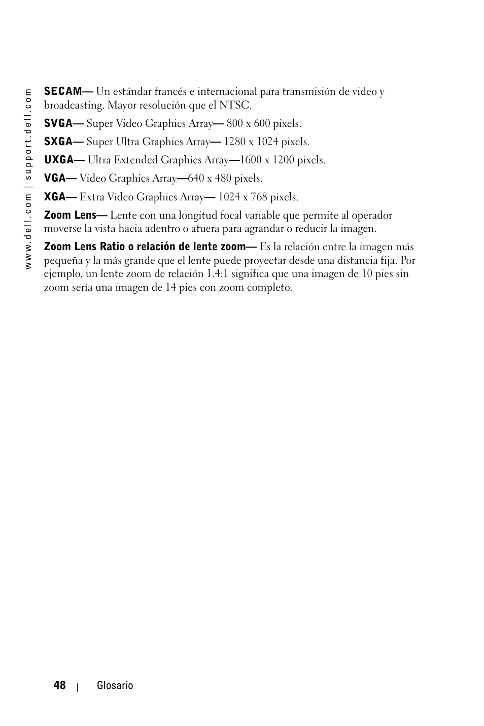 Dell 2400MP Projector Manual del usuario | Página 48 / 50