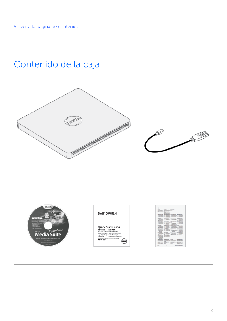 Dell External USB Ultra Slim DVD +/-RW Slot Drive DW514 Manual del usuario | Página 5 / 23
