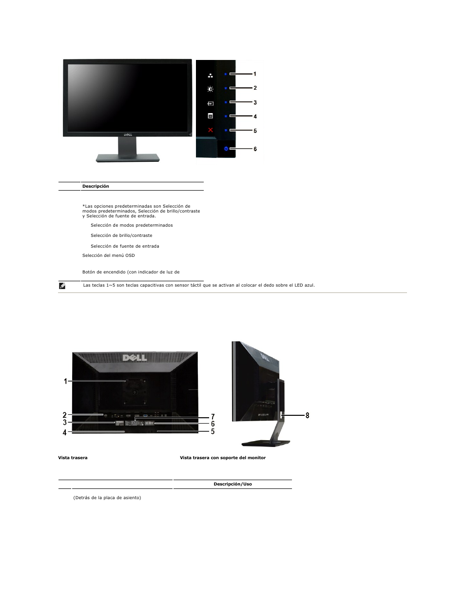 Vista trasera | Dell U2711 Monitor Manual del usuario | Página 4 / 43