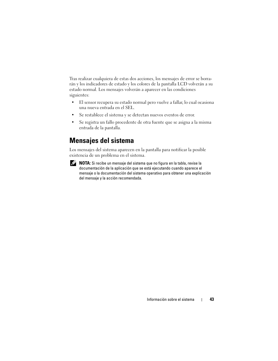 Mensajes del sistema | Dell PowerEdge R310 Manual del usuario | Página 43 / 194