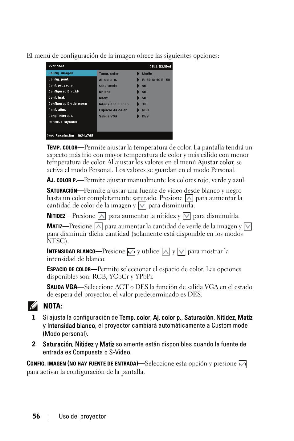 Dell S320wi Projector Manual del usuario | Página 56 / 152
