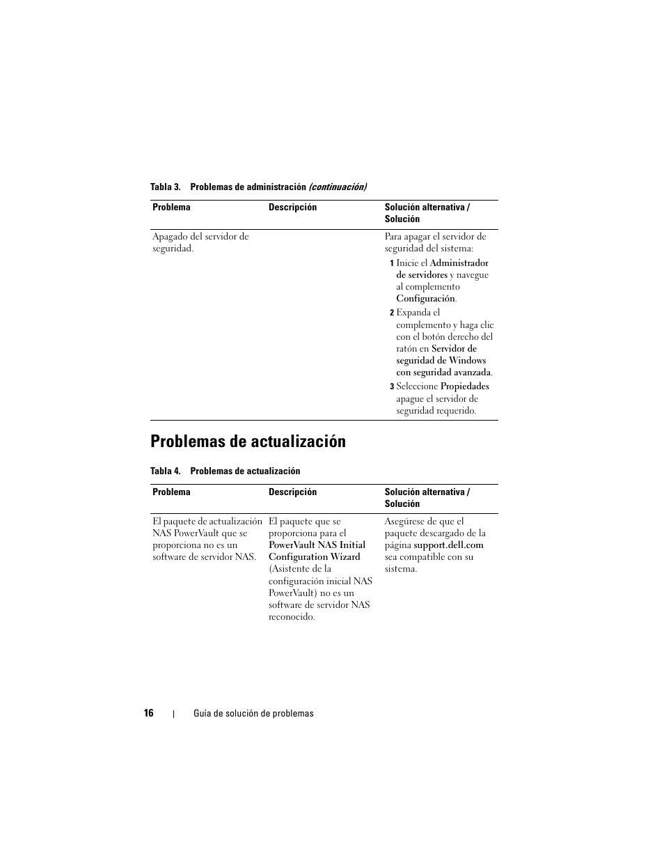 Problemas de actualización | Dell PowerVault NX300 Manual del usuario | Página 16 / 18