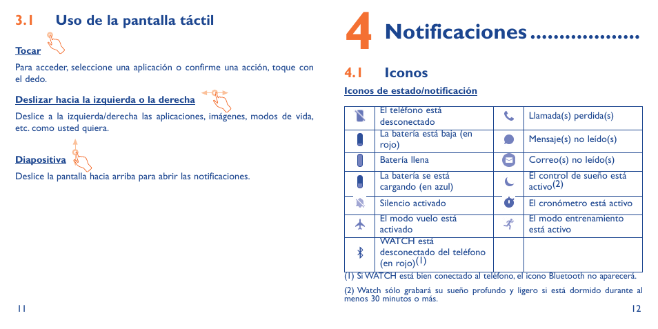 Notificaciones | Alcatel Watch SM 02 Manual del usuario | Página 10 / 31