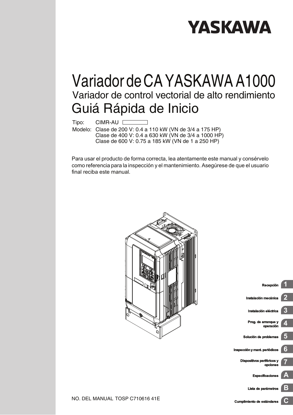 Yaskawa CIMR-AU Manual del usuario | Páginas: 392