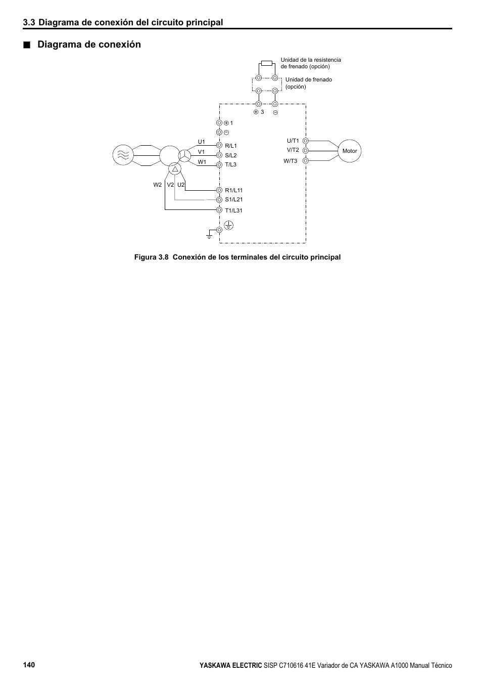 Diagrama de conexión, 3 diagrama de conexión del circuito principal | Yaskawa CIMR-AU 200V Manual del usuario | Página 140 / 840