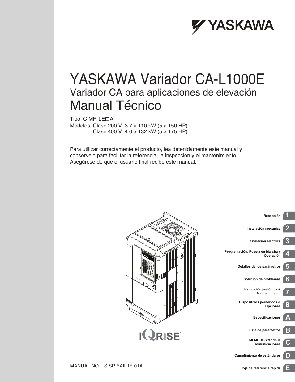 Yaskawa CIMR-LE Manual del usuario | Páginas: 520