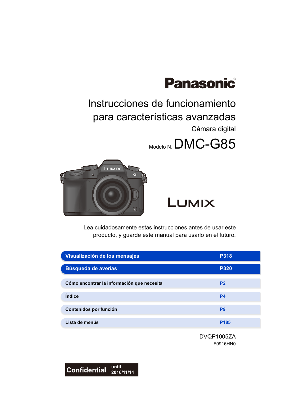 Panasonic Lumix DMC-G85M Manual del usuario | Páginas: 338